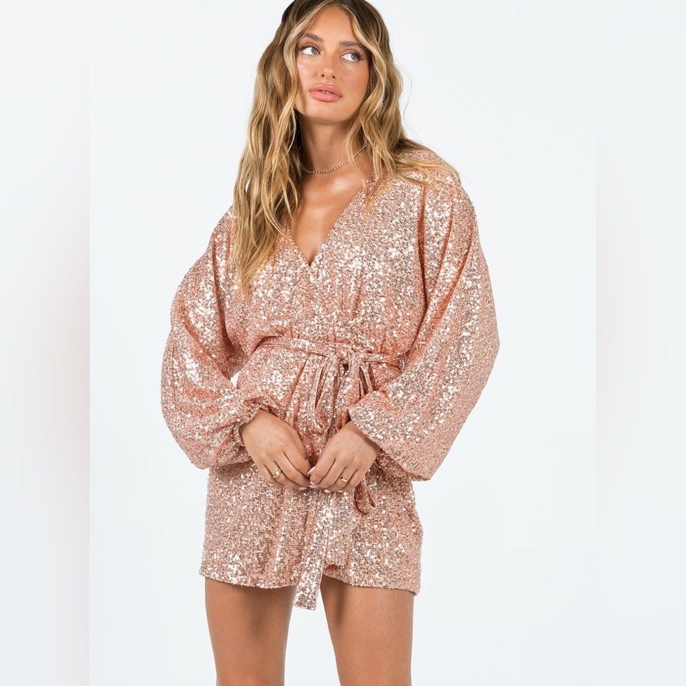 Princess Polly Dancing Queen Recycled Sequin Mini Dress Champagne Size 2 NWT